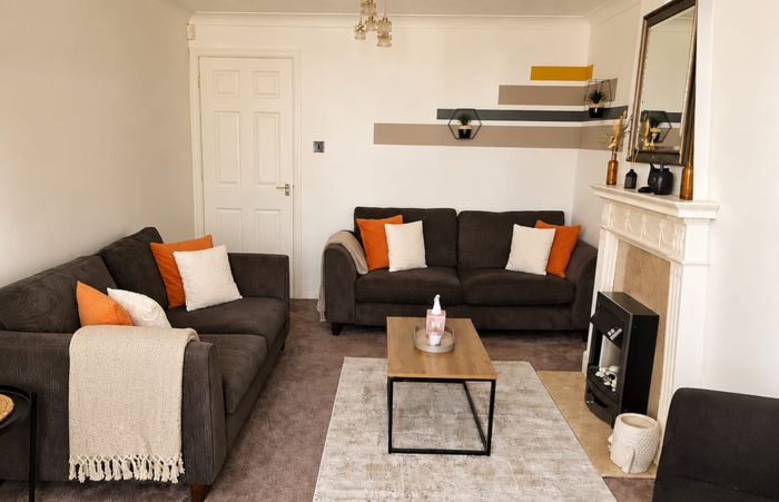 Lounge with grey sofas
