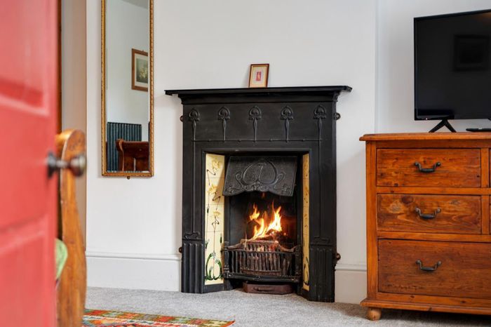 Living room with open fire