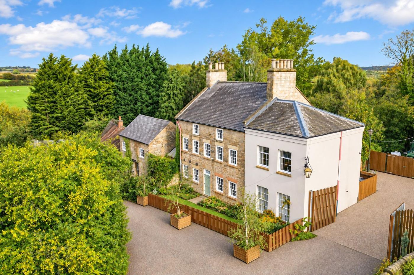 Aerial view of Langwith Mill House and gardens